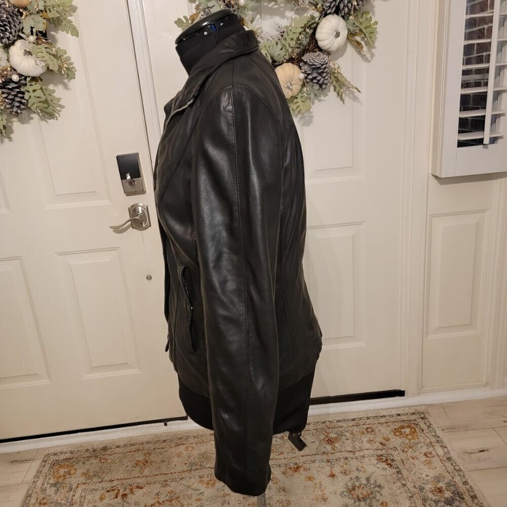 Andrew Marc Black Leather Moto Biker Jacket Women’s L | Classic Streetwear - Picture 6 of 12